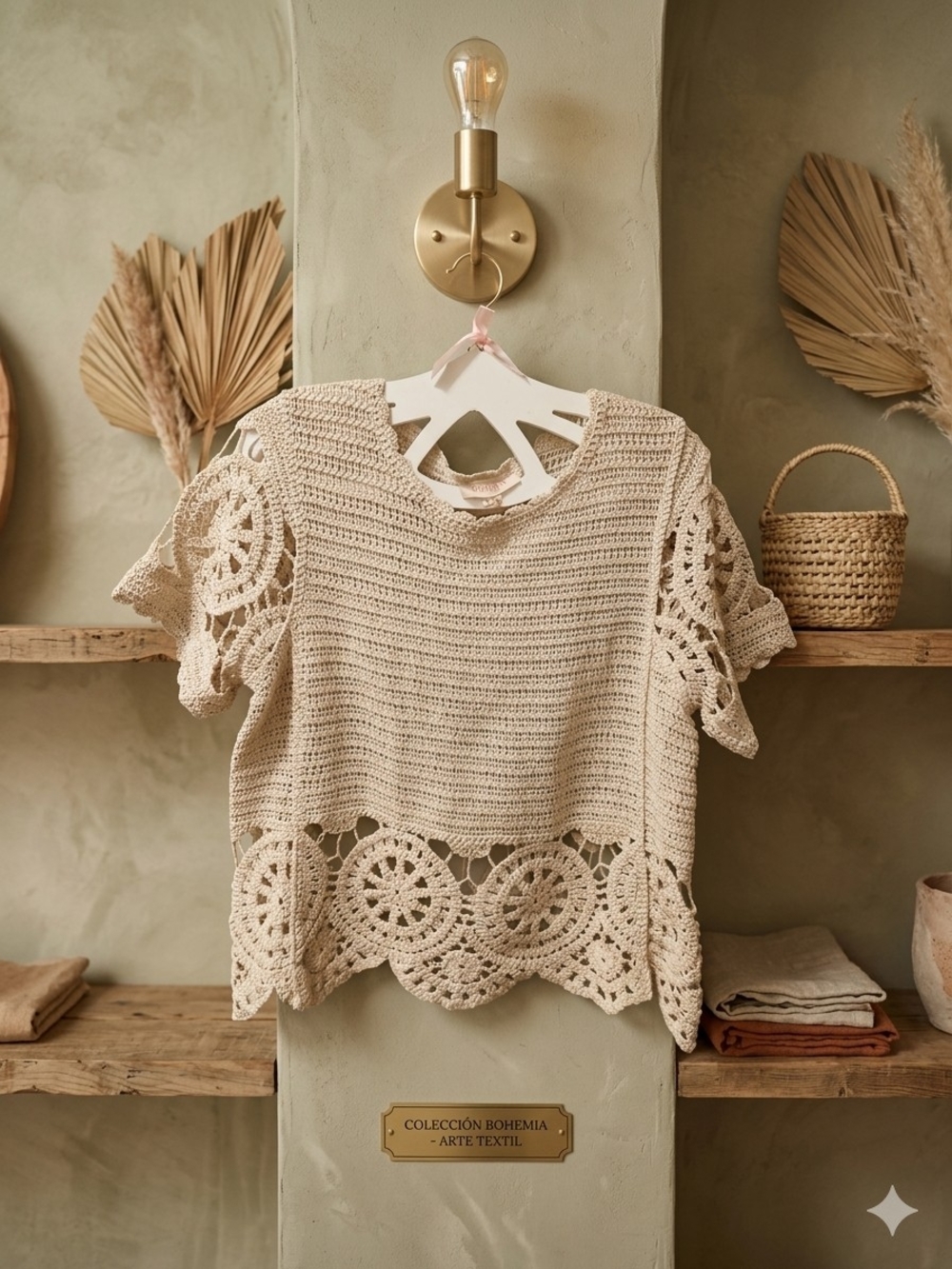 Solitaire Crochet-Trim Knit Blouse - Cream